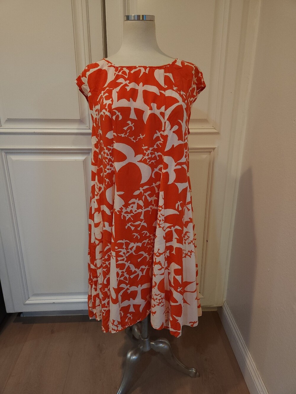 Orange and White Floral Print Swing Dress
